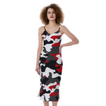 Red Snow Camouflage Print Slim Fit Midi Cami Dress