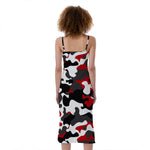 Red Snow Camouflage Print Slim Fit Midi Cami Dress