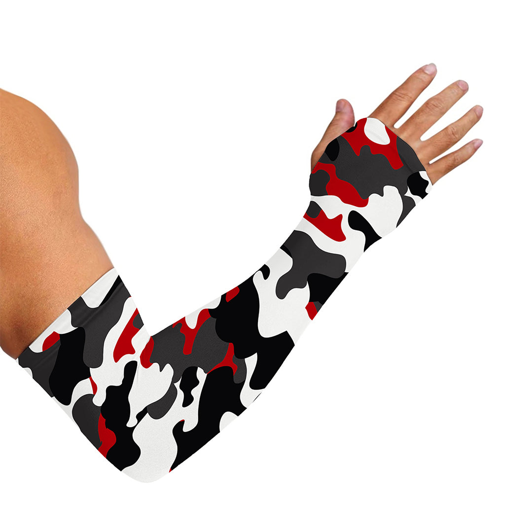 Red Snow Camouflage Print Sun Protection Arm Sleeves