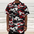 Red Snow Camouflage Print Textured Short Sleeve Shirt