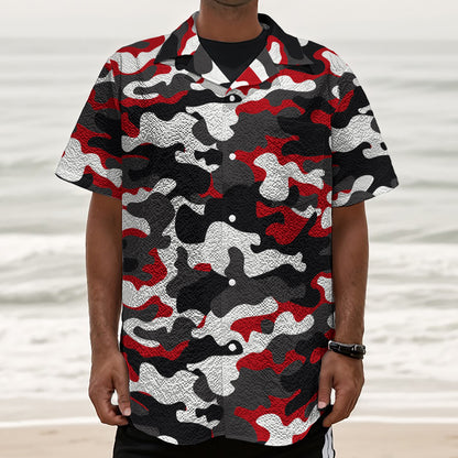 Red Snow Camouflage Print Textured Short Sleeve Shirt