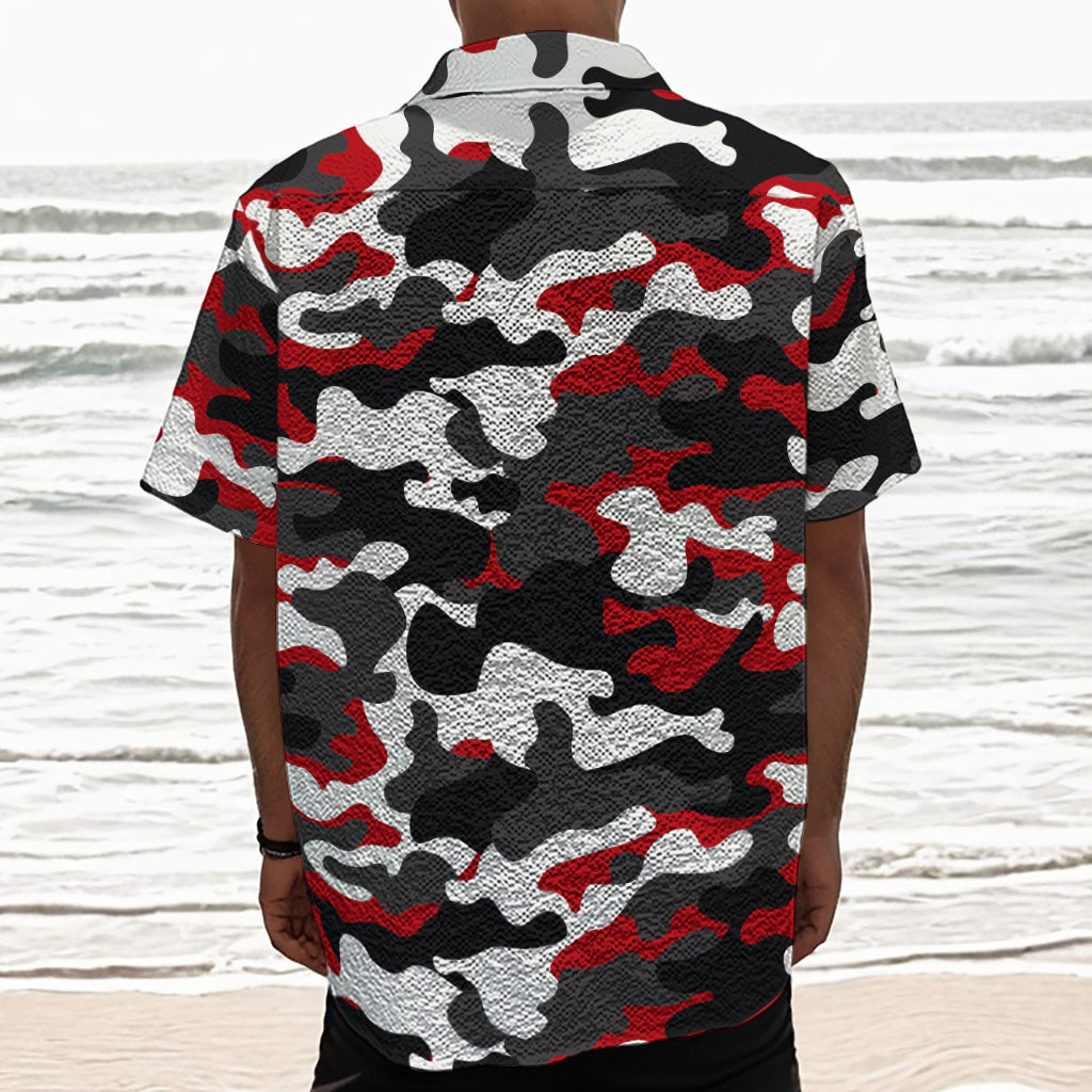Red Snow Camouflage Print Textured Short Sleeve Shirt