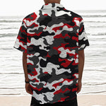 Red Snow Camouflage Print Textured Short Sleeve Shirt