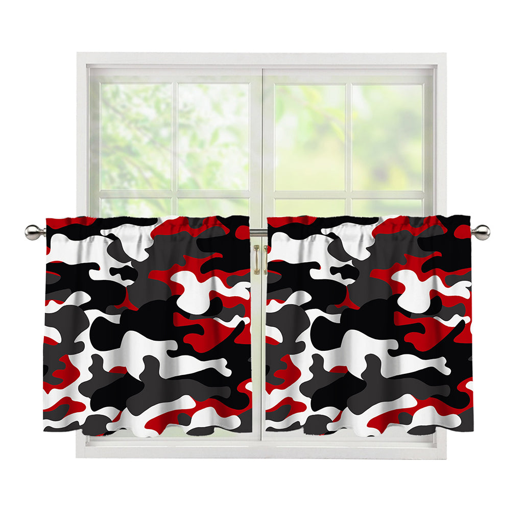 Red Snow Camouflage Print Tier Curtains