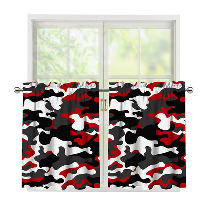 Red Snow Camouflage Print Tier Curtains