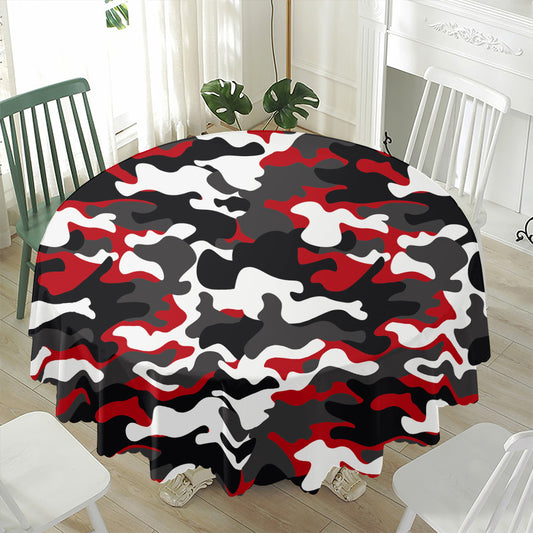 Red Snow Camouflage Print Waterproof Round Tablecloth