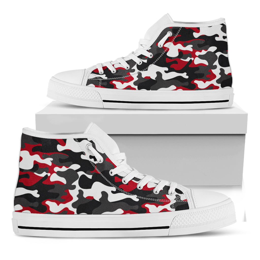 Red Snow Camouflage Print White High Top Sneakers
