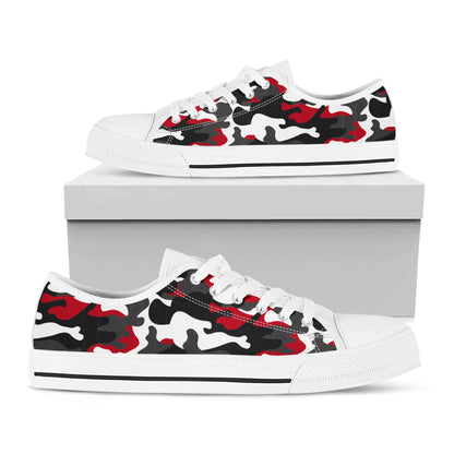 Red Snow Camouflage Print White Low Top Sneakers