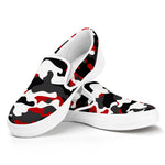 Red Snow Camouflage Print White Slip On Sneakers