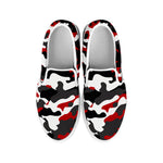 Red Snow Camouflage Print White Slip On Sneakers