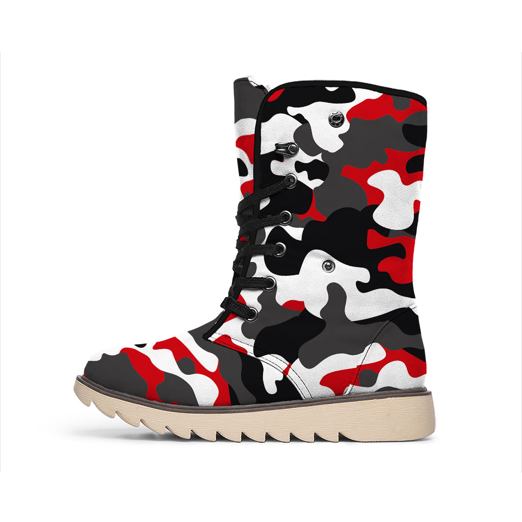 Red Snow Camouflage Print Winter Boots