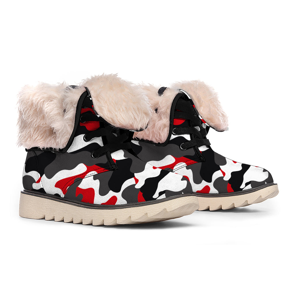 Red Snow Camouflage Print Winter Boots