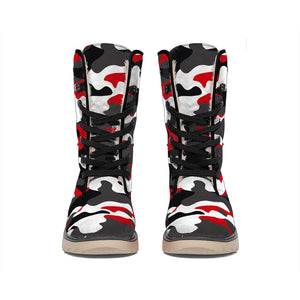 Red Snow Camouflage Print Winter Boots