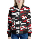 Red Snow Camouflage Print Women's Bomber Jacket