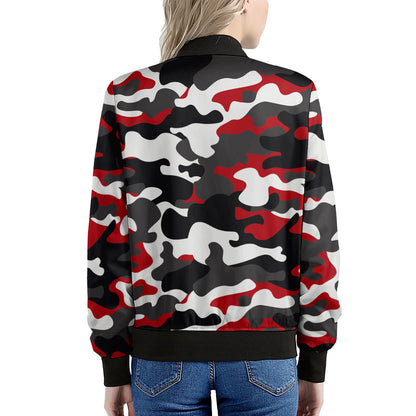 Red Snow Camouflage Print Women's Bomber Jacket