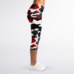 Red Snow Camouflage Print Women's Capri Leggings