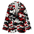 Red Snow Camouflage Print Women's Cotton Blazer