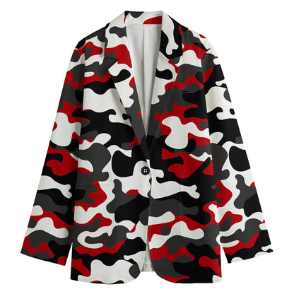 Red Snow Camouflage Print Women's Cotton Blazer