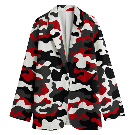 Red Snow Camouflage Print Women's Cotton Blazer