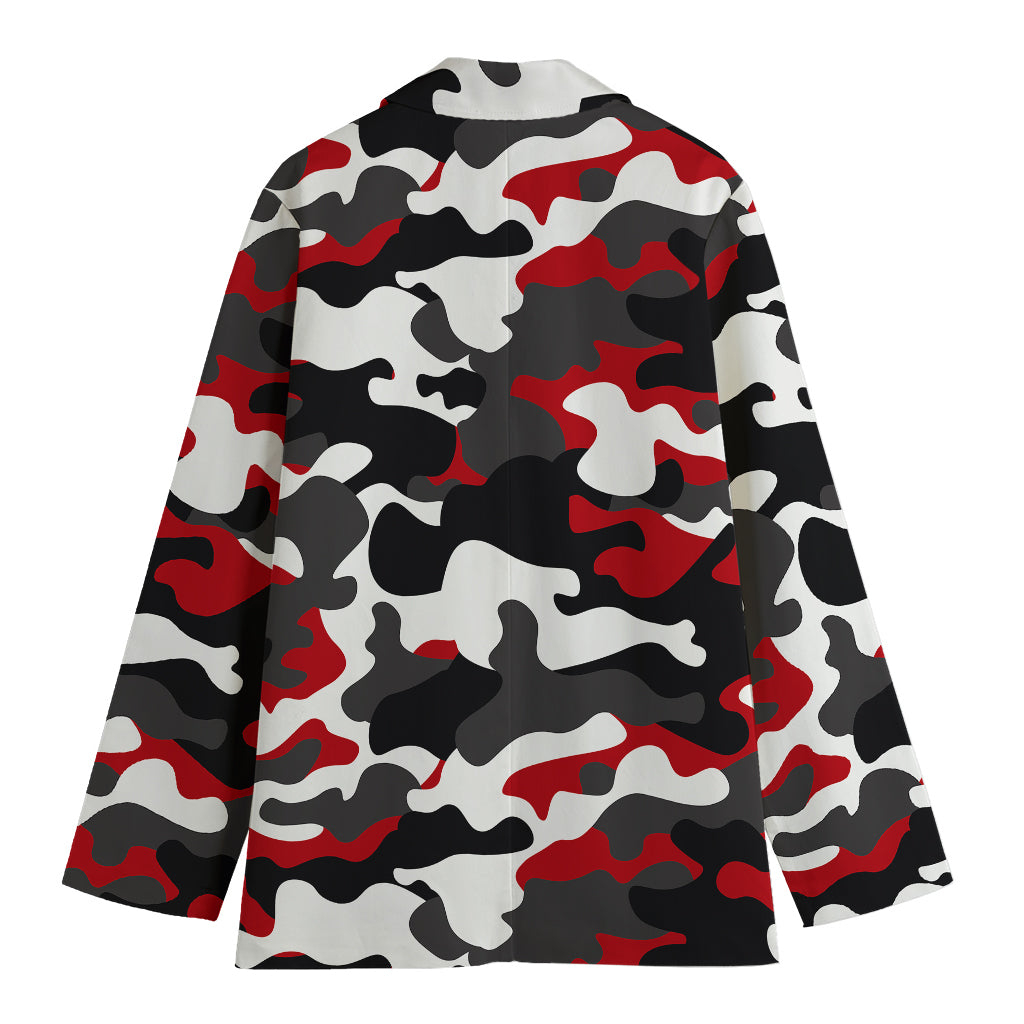 Red Snow Camouflage Print Women's Cotton Blazer