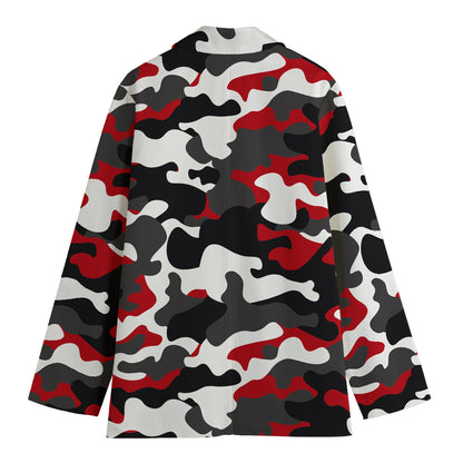 Red Snow Camouflage Print Women's Cotton Blazer