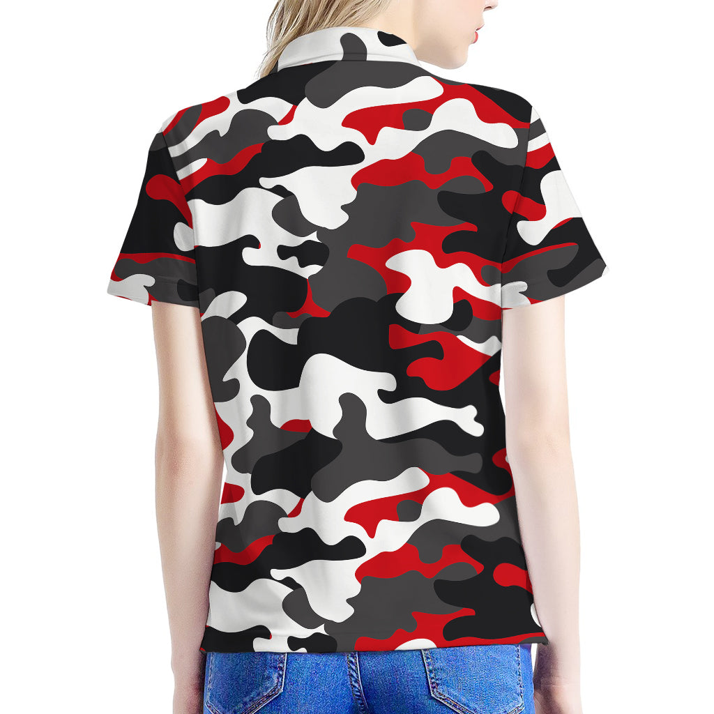 Red Snow Camouflage Print Women's Polo Shirt