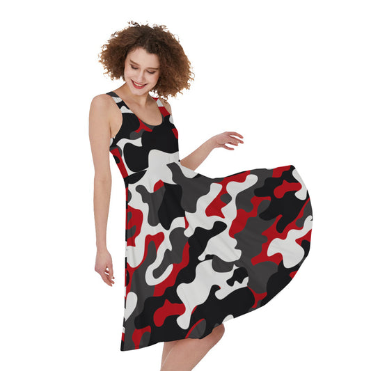 Red Snow Camouflage Print Women's Sleeveless Dress