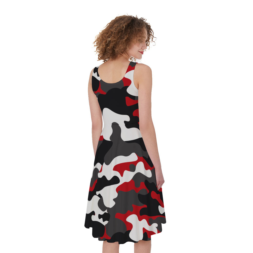 Red Snow Camouflage Print Women's Sleeveless Dress