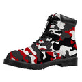 Red Snow Camouflage Print Padded Collar Lace Up Boots