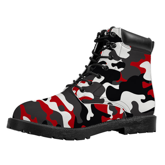 Red Snow Camouflage Print Work Boots