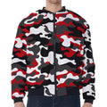 Red Snow Camouflage Print Zip Sleeve Bomber Jacket