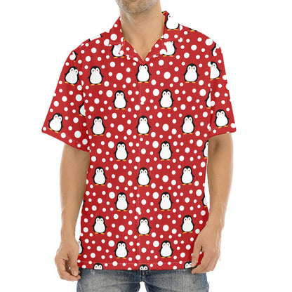 Red Snow Penguin Pattern Print Aloha Shirt