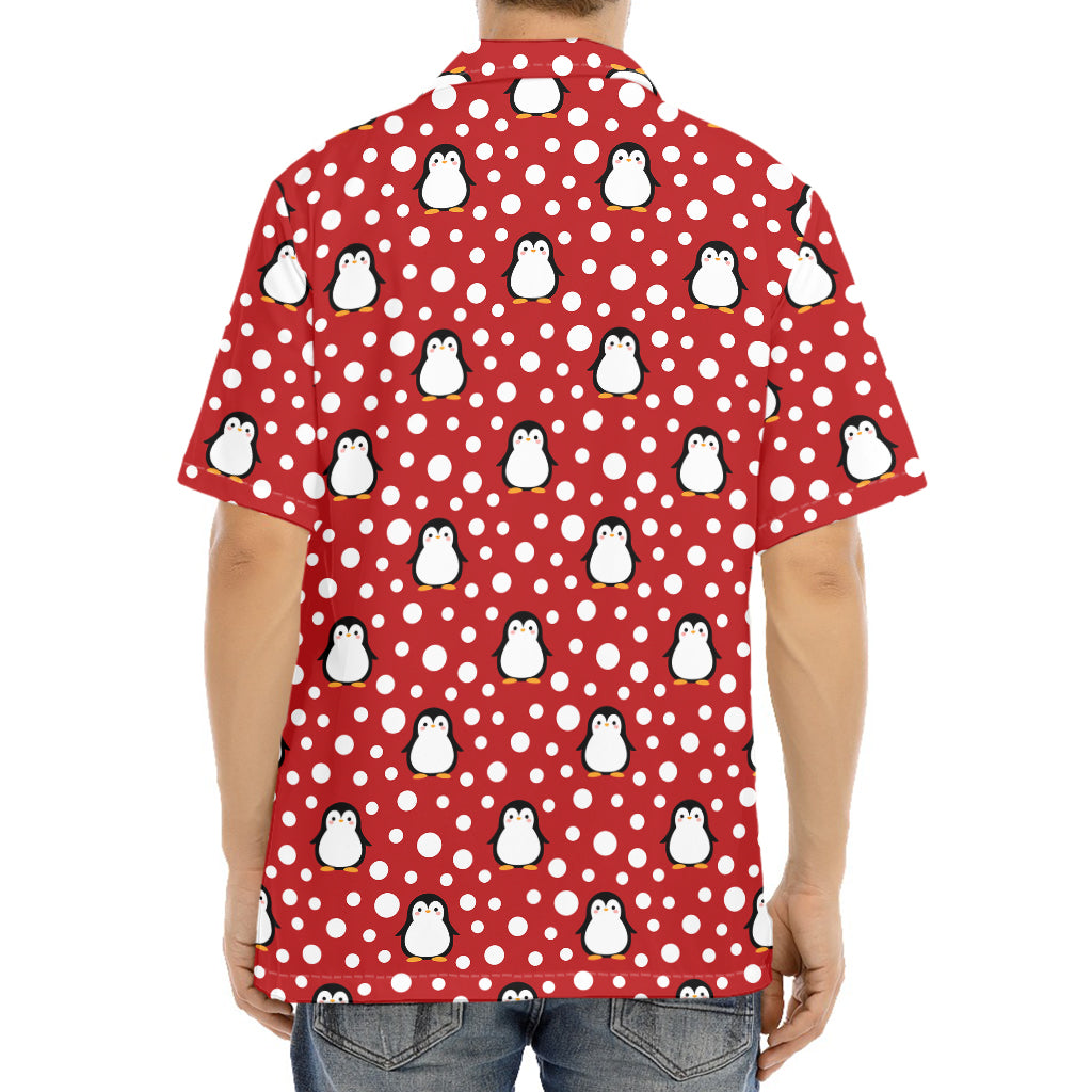 Red Snow Penguin Pattern Print Aloha Shirt
