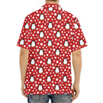 Red Snow Penguin Pattern Print Aloha Shirt