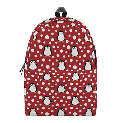 Red Snow Penguin Pattern Print Backpack