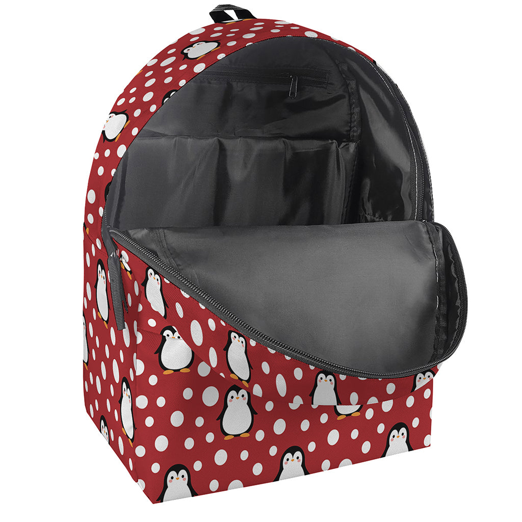 Red Snow Penguin Pattern Print Backpack