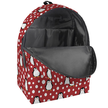 Red Snow Penguin Pattern Print Backpack