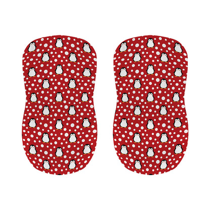 Red Snow Penguin Pattern Print Bar Stool Covers