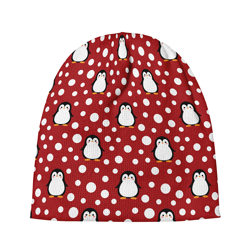 Red Snow Penguin Pattern Print Beanie