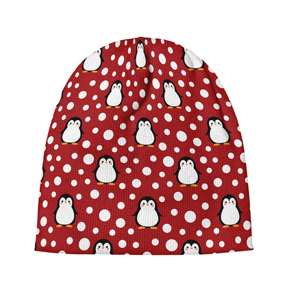 Red Snow Penguin Pattern Print Beanie