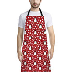 Red Snow Penguin Pattern Print Bib Apron With Pocket