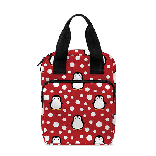 Red Snow Penguin Pattern Print Bible Tote Bag