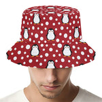 Red Snow Penguin Pattern Print Bucket Hat