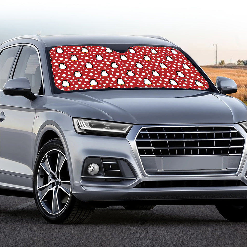 Red Snow Penguin Pattern Print Car Windshield Sun Shade