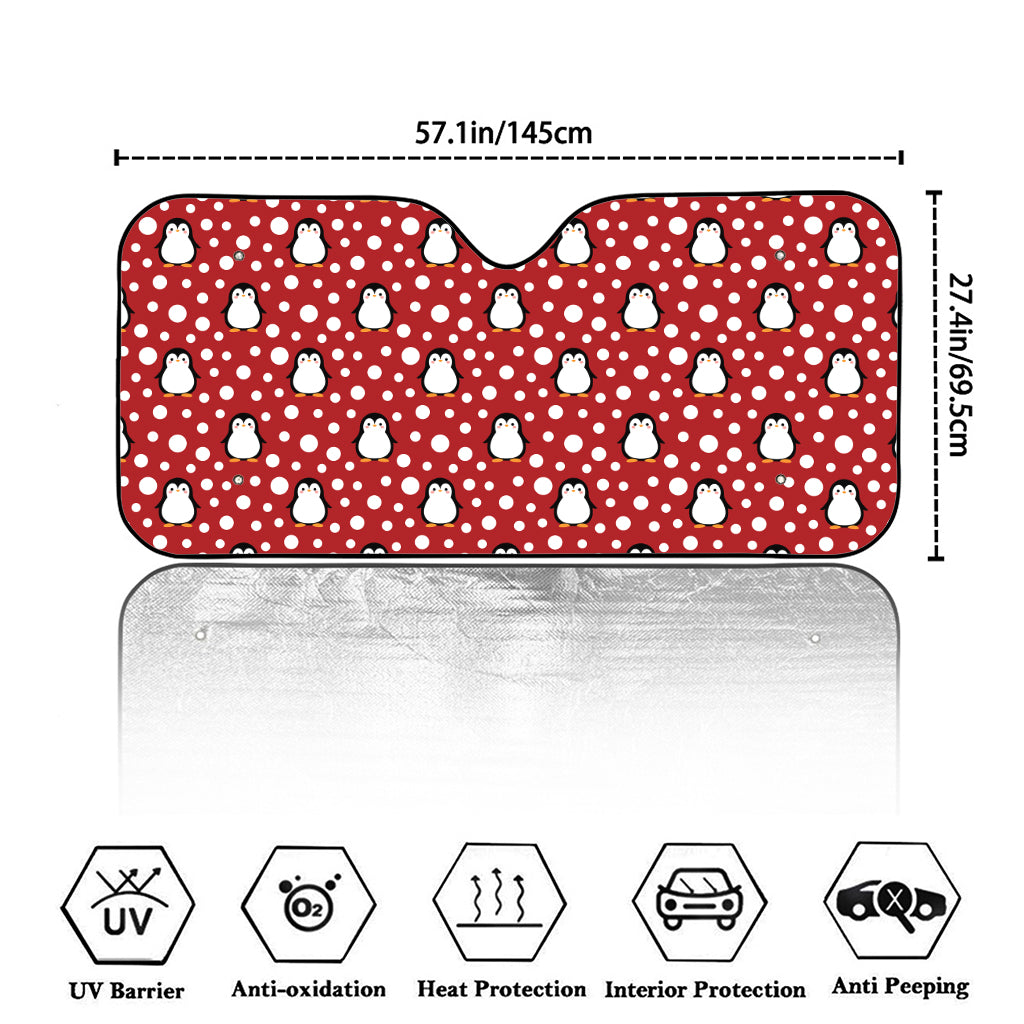 Red Snow Penguin Pattern Print Car Windshield Sun Shade