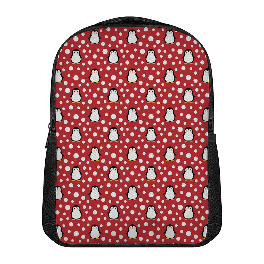Red Snow Penguin Pattern Print Casual Backpack