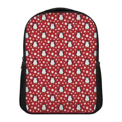 Red Snow Penguin Pattern Print Casual Backpack