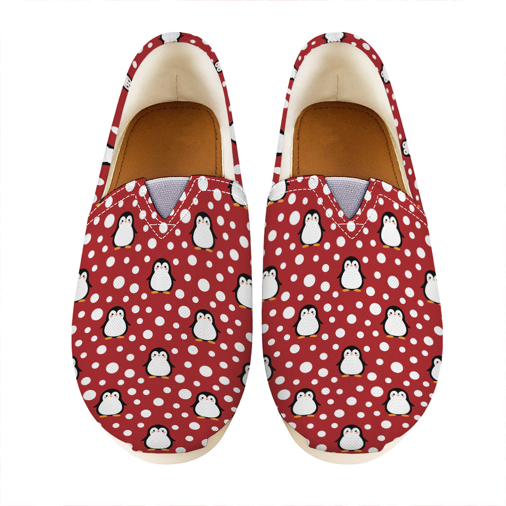 Red Snow Penguin Pattern Print Casual Shoes
