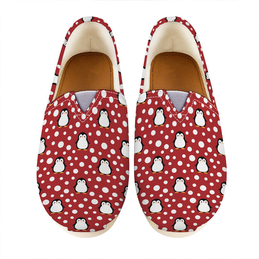 Red Snow Penguin Pattern Print Casual Shoes