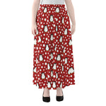 Red Snow Penguin Pattern Print Chiffon Maxi Skirt